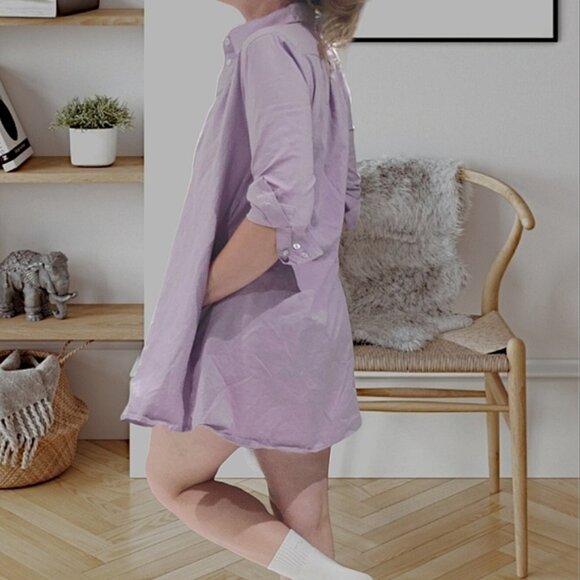 American Apparel Belted Chamblay Shirt Dress in Lilac - Picture 4 of 16